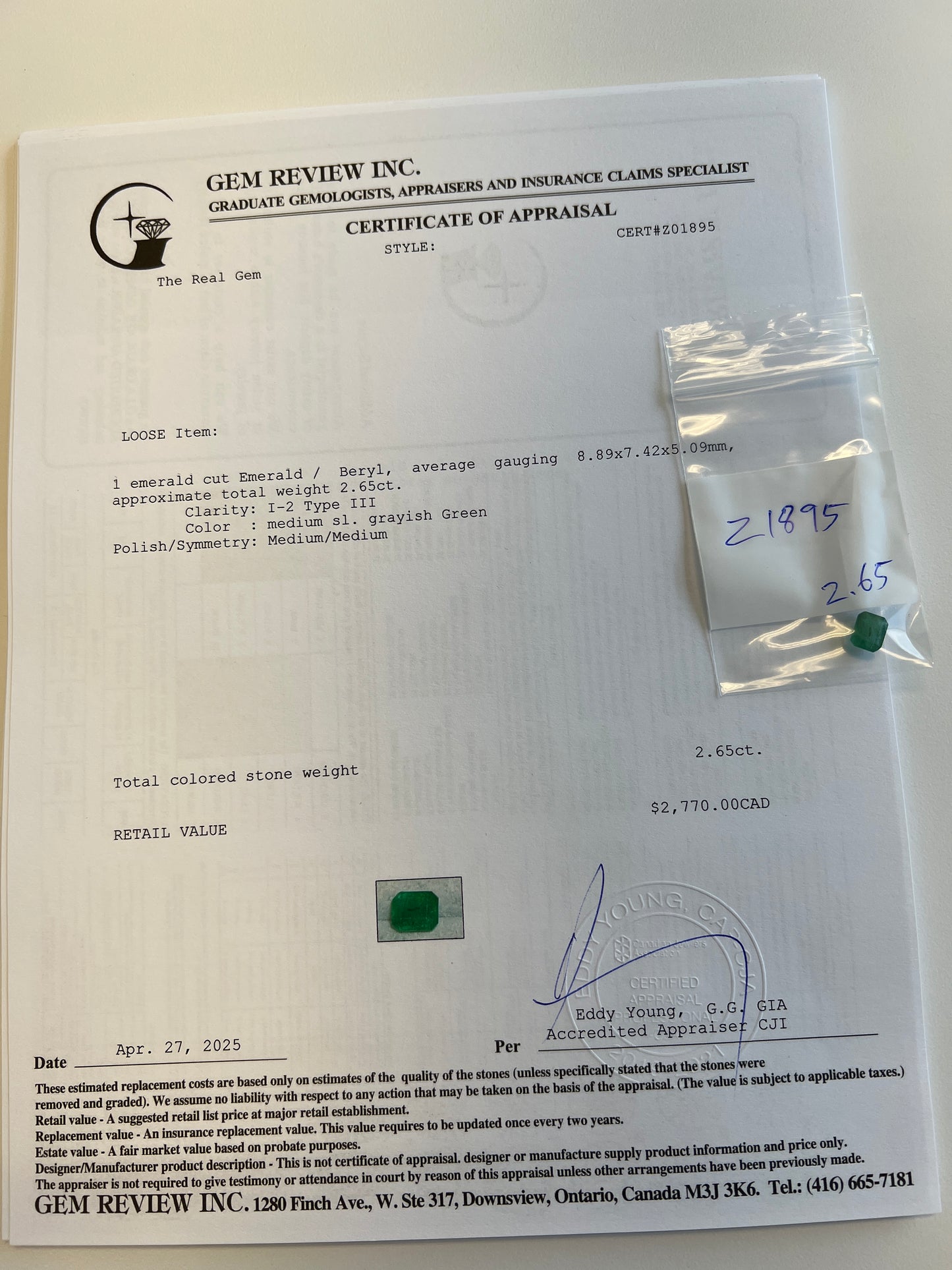 Natural Zambian Emerald 2.65 carats