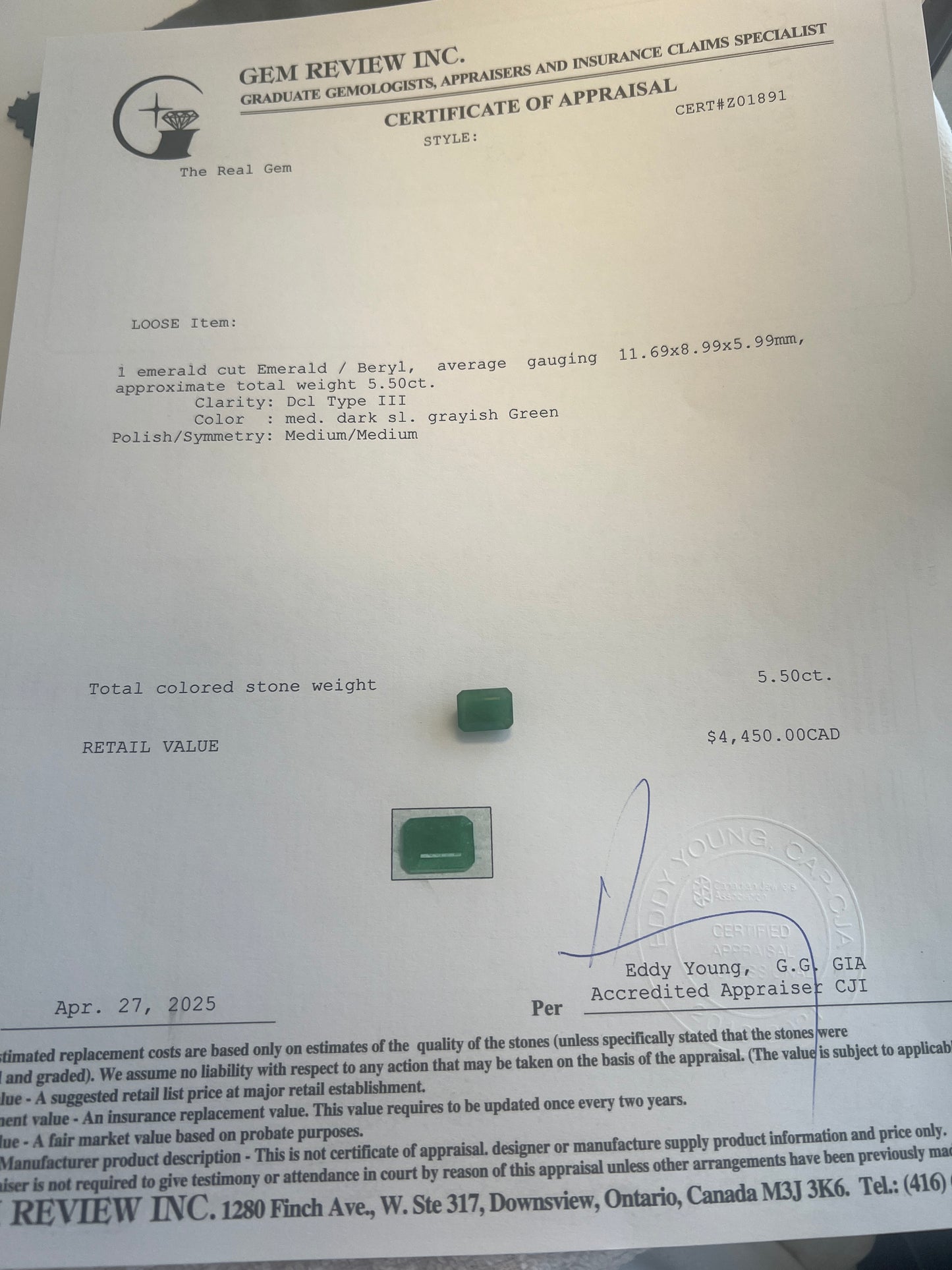 Natural zambian Emerald - 5.50 carats Premium Quality