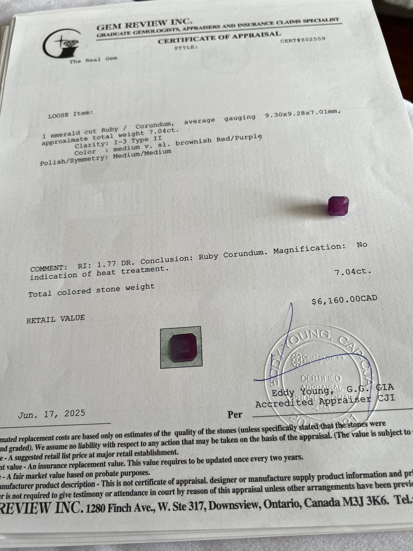 Natural Ruby 7.04 carats square no-heat