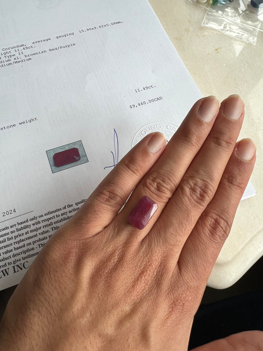 Natural Ruby 11.49 carats oval- emerald cut large gemstone (no-heat) certified