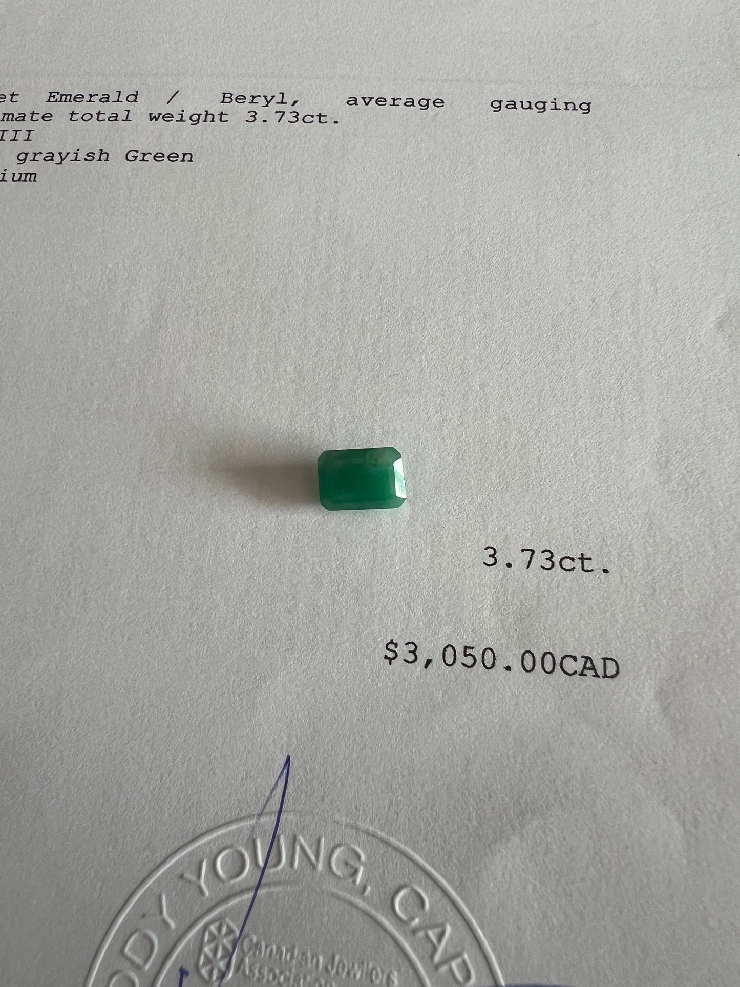 3.73 ct Emerald emerald-cut bright green certified