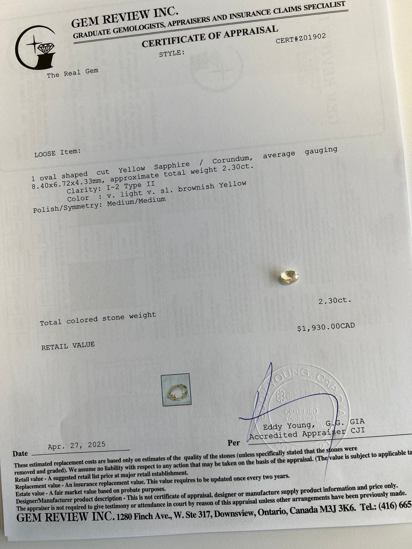 Natural 2.30 carats ceylon yellow sapphire (pukhraj) oval certified