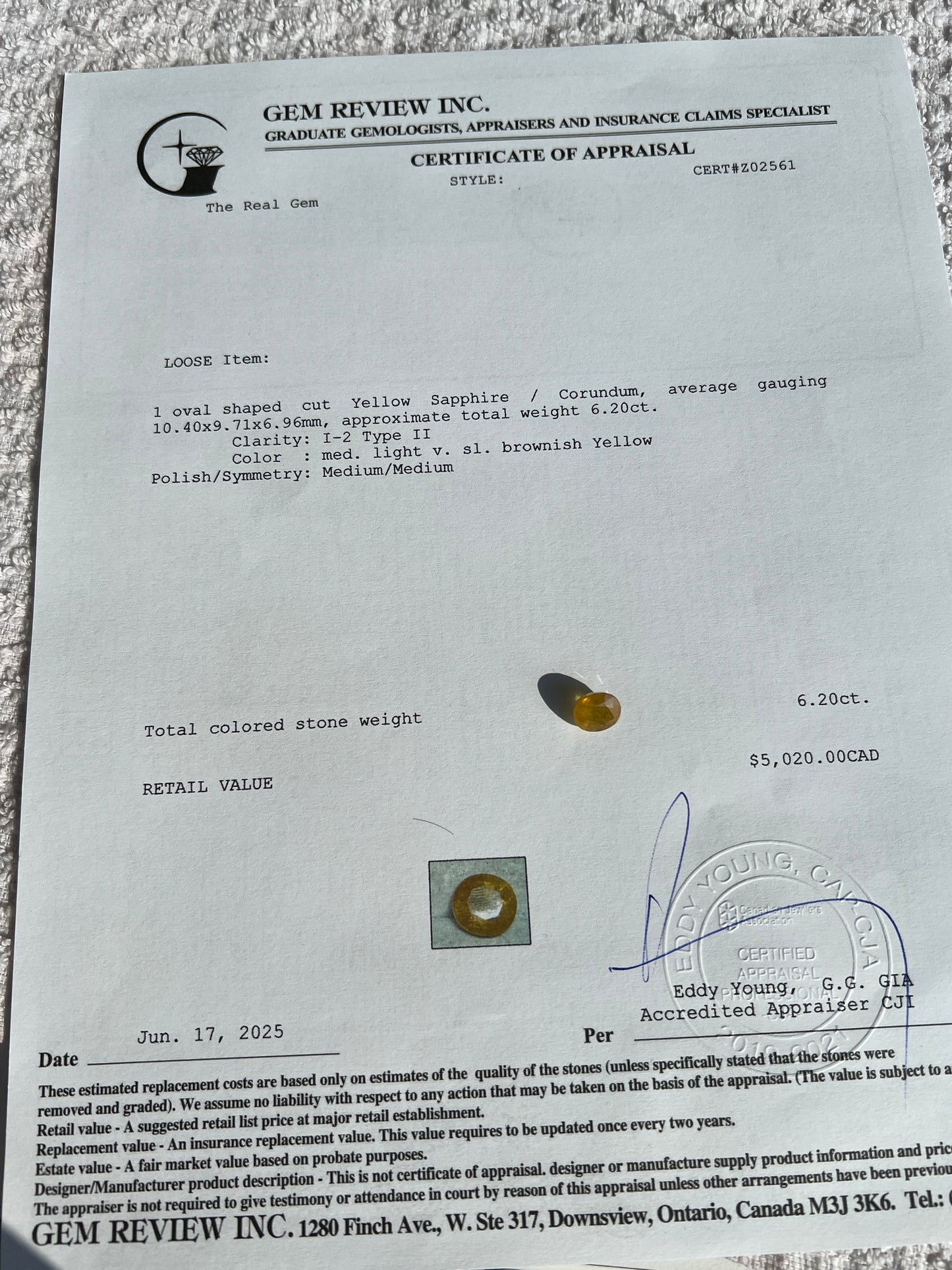 Natural Yellow sapphire 6.20 carats