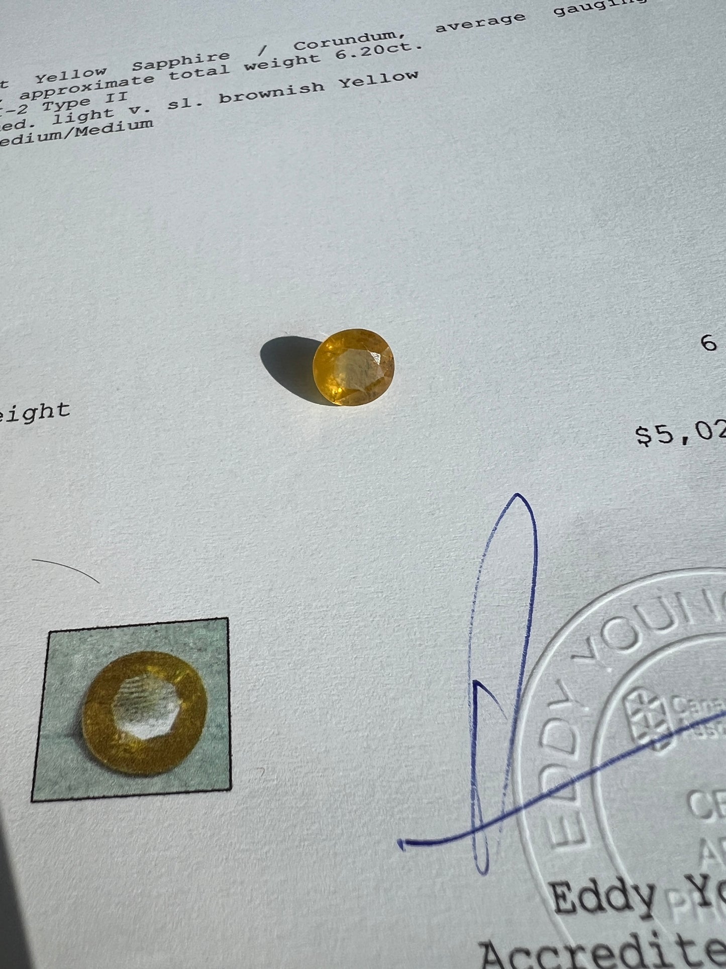 Natural Yellow sapphire 6.20 carats