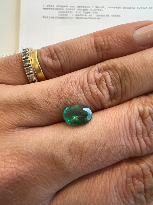 2.07 carats natural oval Zambian Emerald - deep green(certified)