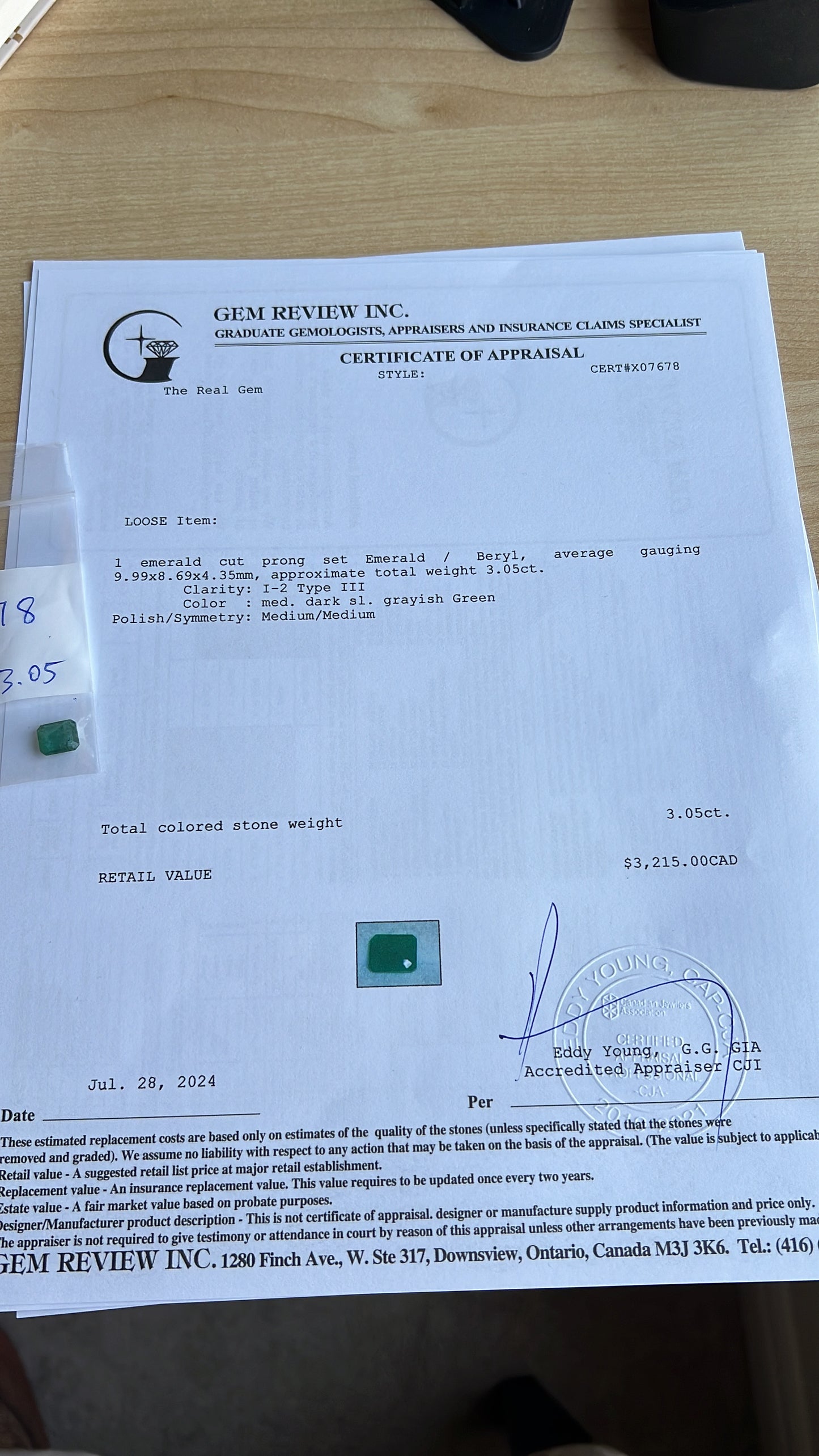 3.05 natural zambian Emerald