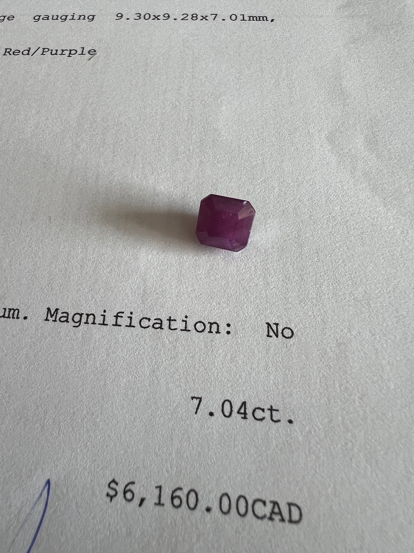 Natural Ruby 7.04 carats square no-heat