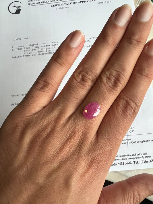 Natural Ruby 4.24 carats oval - certified appraisal report