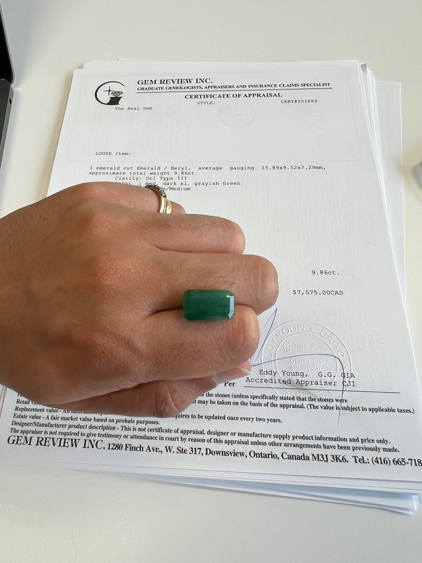 Natural zambian emerald 9.86 carats huge size certified with the appraisal