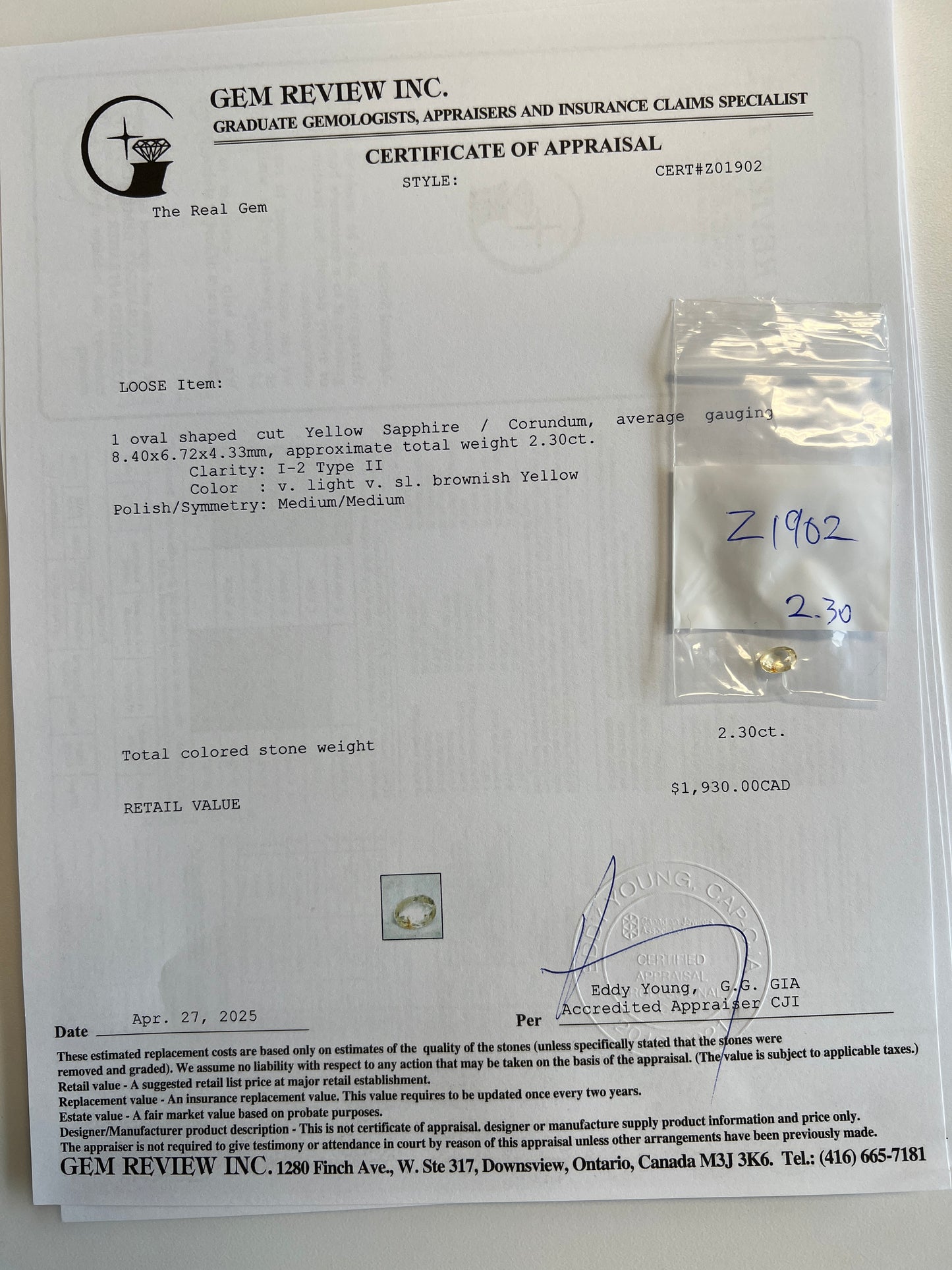 Natural 2.30 carats ceylon yellow sapphire (pukhraj) oval certified